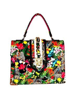 Aldo Mini Baro Tiger Cat Tropical Gold Chain Studded Handbag Purse Crossbody New